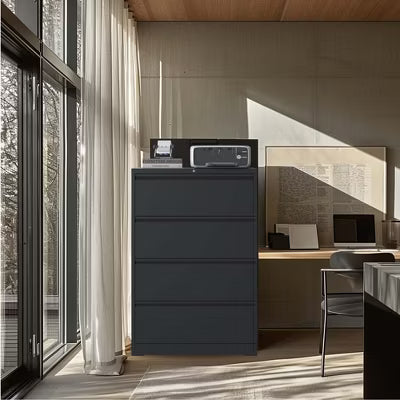 Yukimo Lateral File Cabinet with Lock, 52"H Black Lockable Metal Filing Cabinet, Heavy-Duty Steel Storage Cabinet with Silent Full Extension Slides