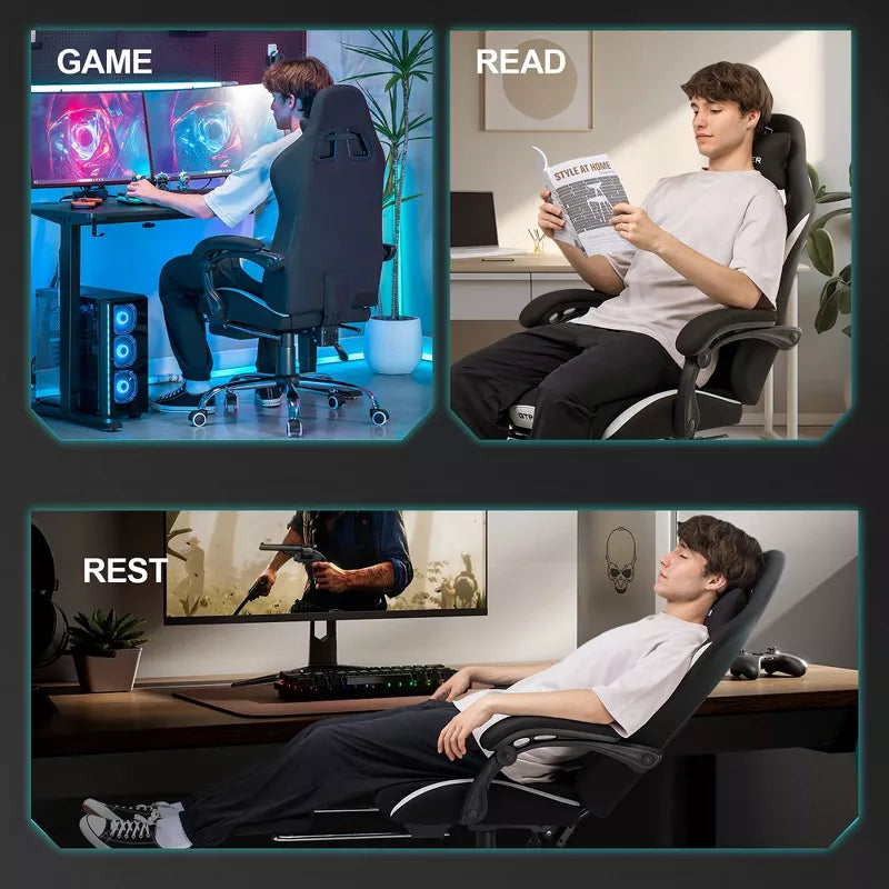 GTPLAYER Ergonomic Gaming Chair with Footrest, Lumbar Support, Breathable Computer Chair with Pocket Spring Cushion, Chairs for Adults