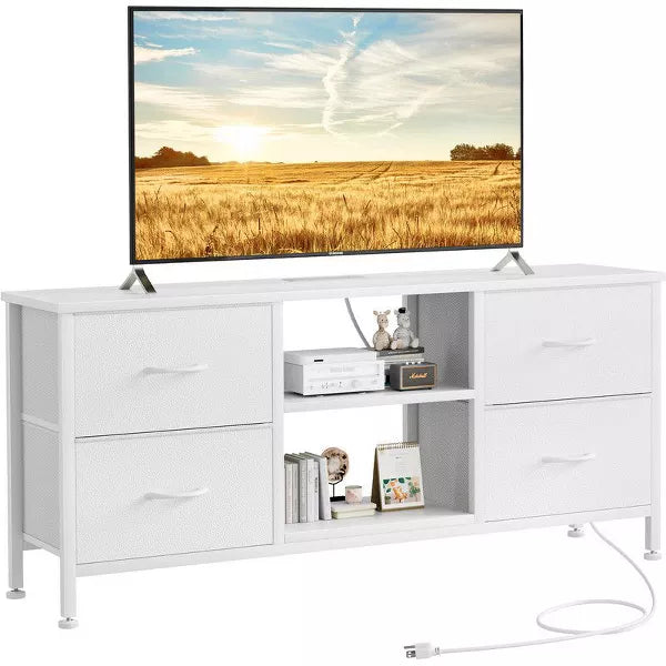 Gikpal Dresser TV Stand for 50 inch TV, Wide Dressers & Chests of Drawers with Charging Station & 4 PU Drawers Storage, Console Sofa Table for Bedroom