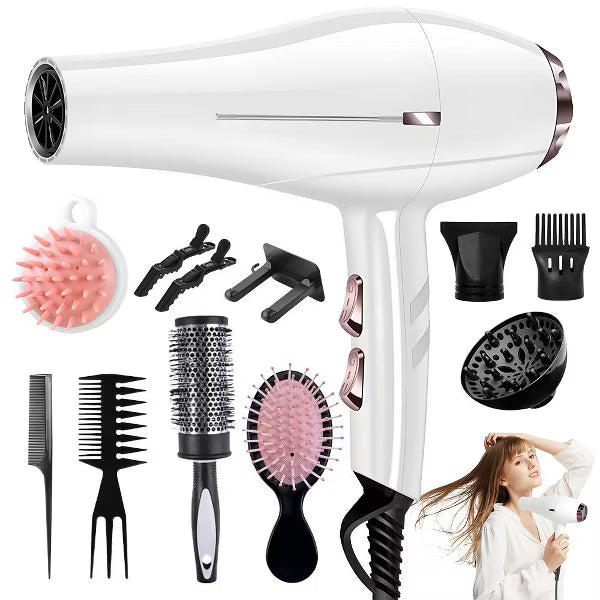 Morfone 12pcs-in-1 Hair Drying Set - Hair Dryer. Quickly dries hair - Compact and portable, suitable for the whole family - Gift set.