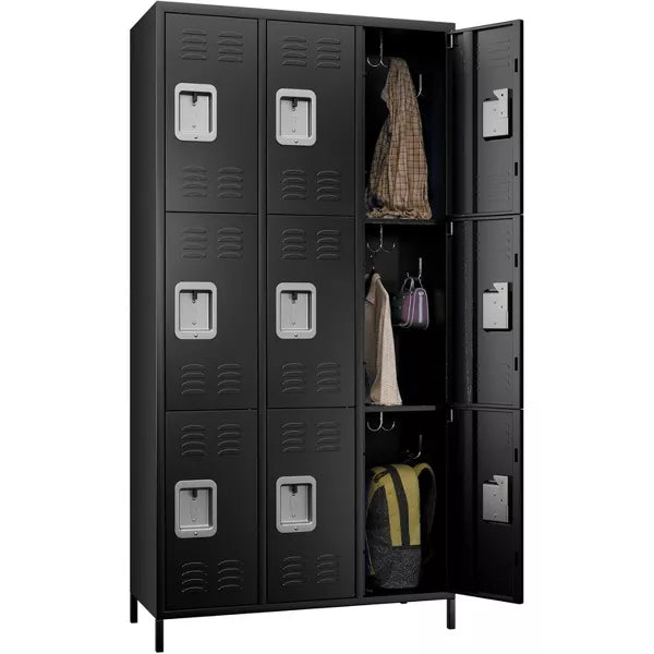 Aobabo Metal Lockers for Employees School Office Gym Home lockers Storage,9 Doors Lockers with 18 Hooks,Black, Assembly Required