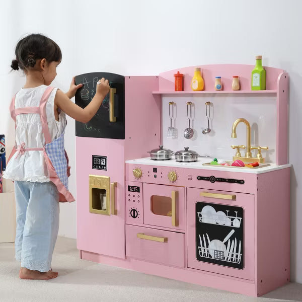 Kinder King Wooden Kids Play Kitchen, Toy Kitchen Playset for Toddler, Pretend Oven, Microwave, Realistic Kitchen Sets for Boys Girls Age 3+