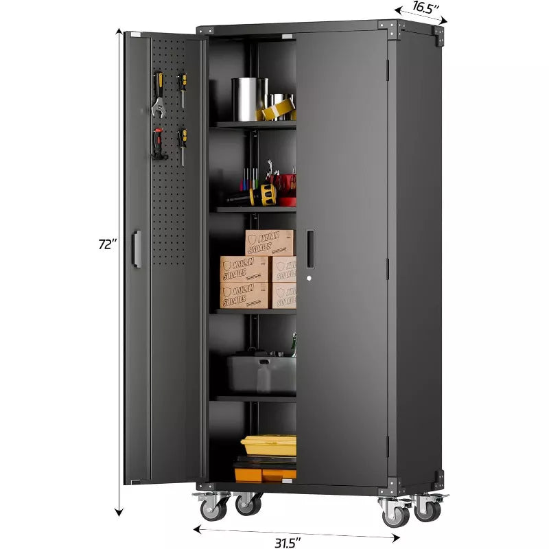AOBABO 31.5 in. W x 72 in. H x 16.5 in. D Metal Rolling Garage Storage Cabinet Steel Freestanding Cabinet