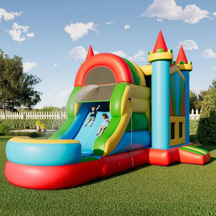 AMERLIFE Bounce House, Inflatable Bouncer with Air Blower, Jumping Castle with Slide