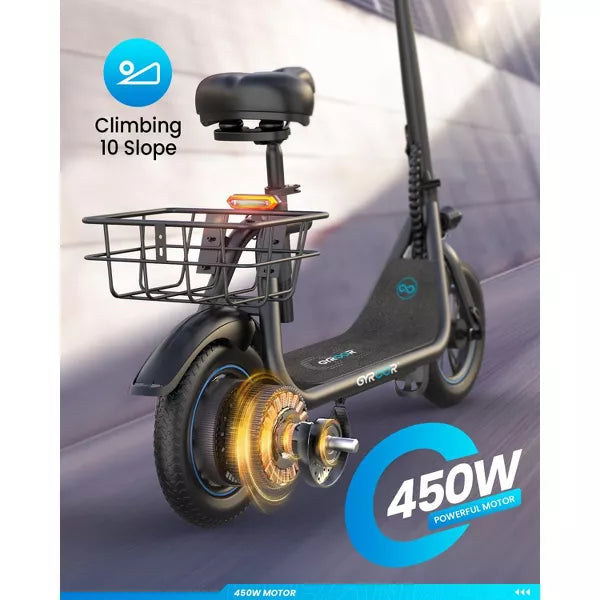 Mastgoal 450W Electric Scooter with Seat for Adults, 12 inch Commuter Electric Scooter with Basket, 280Wh Battery & 21 Mileage