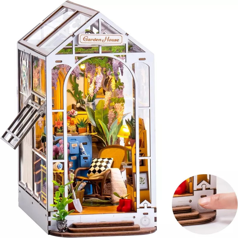 ROBOTIME 3D Jigsaw Puzzle DIY Book Nook Kit,Miniature Dollhouse Bookend Stand DIY Bookshelf Insert, Multicolored, 4.3"*8"*9.5"