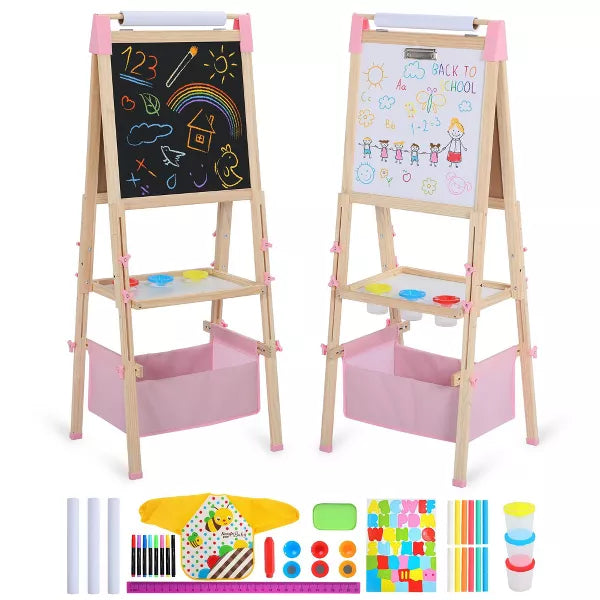 Kinder King Kids Art Easel Double-Sided Art Easel with Whiteboard and Chalkboard for Painting