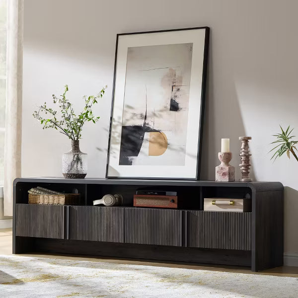 AMERLIFE 70" Modern TV Stand with Fluted Design & Storage Cabinets, for TVs up to 80", Wood Entertainment Center Media Console for Living Room