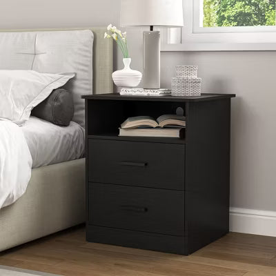 Resenkos Wood Nightstand With Charging Station, Bedside Table With 2 Drawers, Night Stand With Storage For Bedroom,