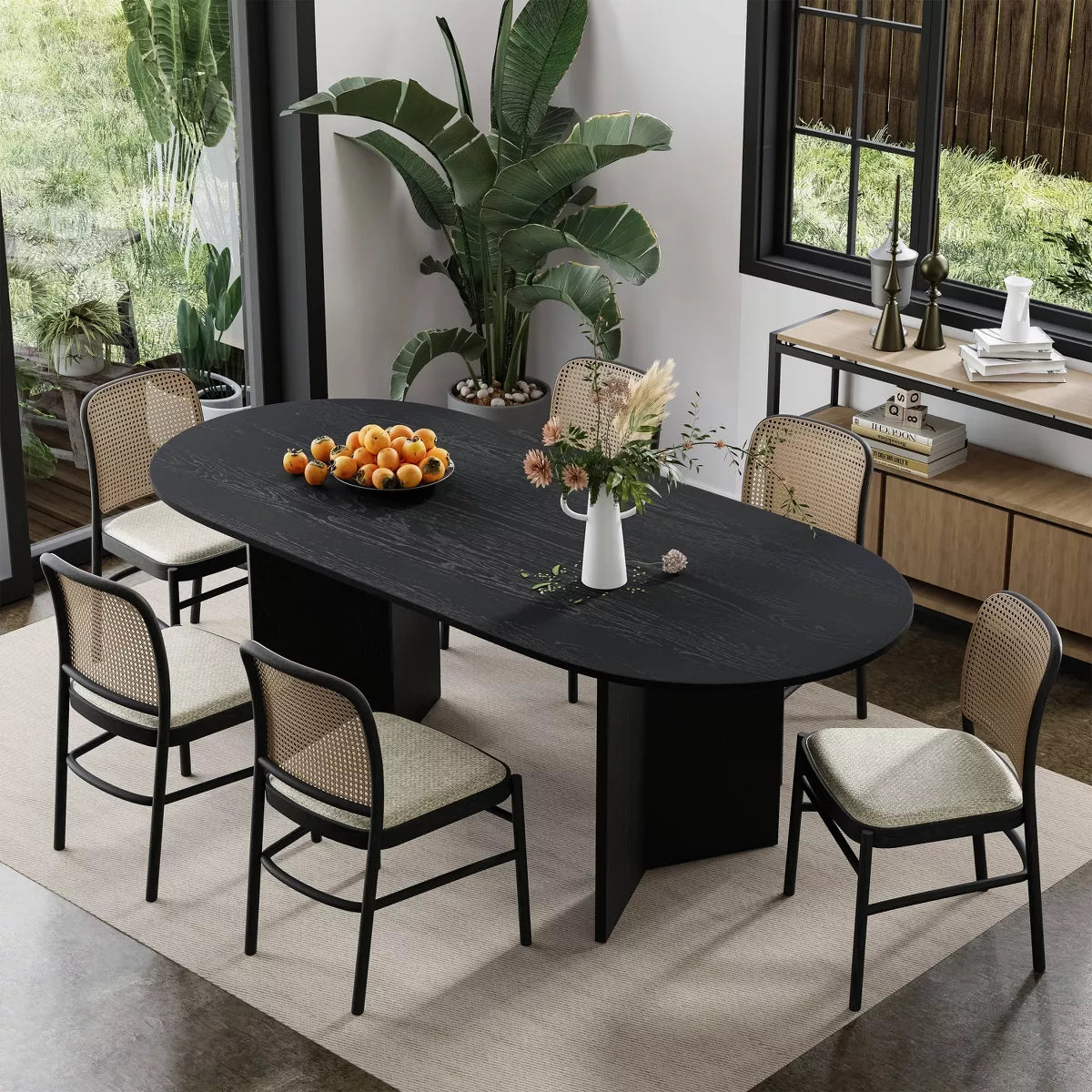 Dovelina 67" Oval Dining Table Modern Wood Kitchen Table Dining Room Table for 6 People