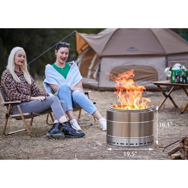 19" Smokeless Fire Pit,Stainless Steel Outdoor Fireplaces with Protective Cover