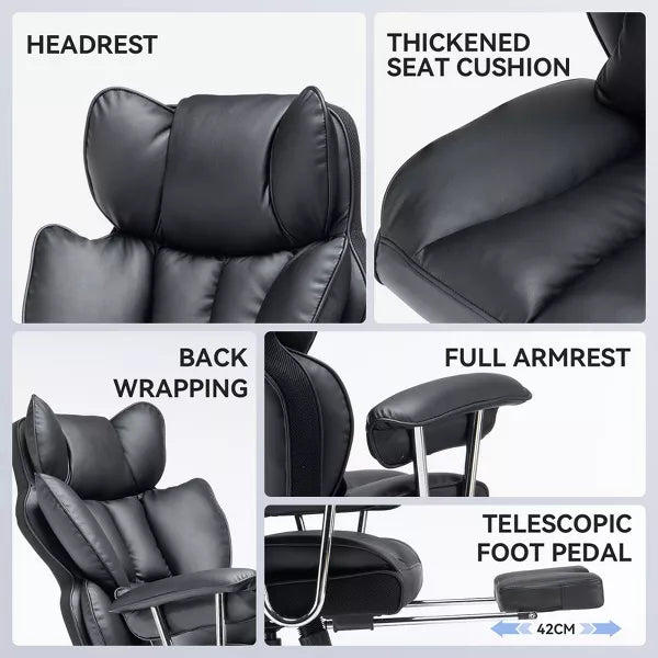 Efomao Ergonomic Desk Office Chair 400LBS, Big and Tall PU Leather Computer Chair, Executive Desk Chair with Footrest and Lumbar Support