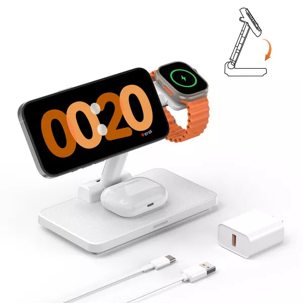 GreenEver Wireless Charging Station 3-in-1 Foldable Charger Phone Stand Charge for iPhone 12-16 Pro/Max/Plus for AirPods