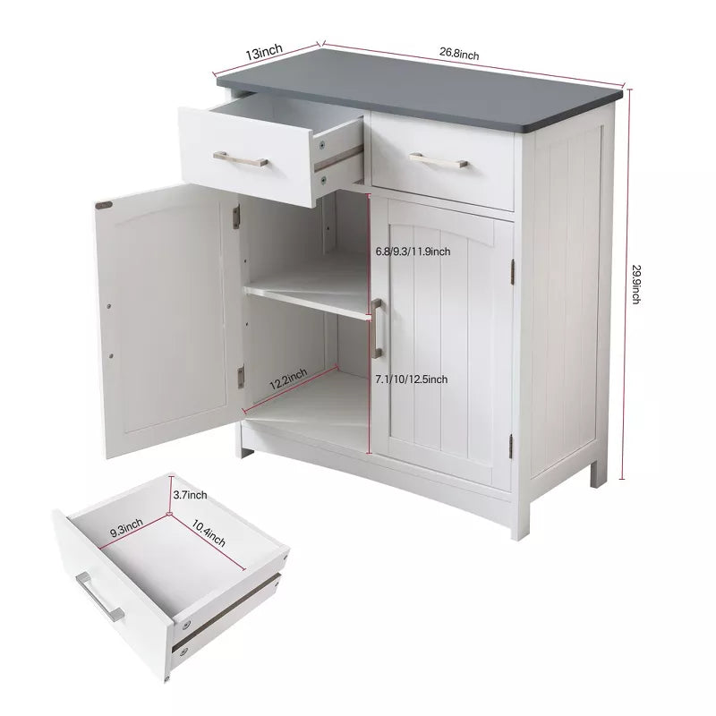 VANIRROR Sideboard Buffet Cabinet, Coffee Bar With Cabinet Two Drawers, Sideboard Cabinet for Kitchen, Living Room, Entryway, White And Gray Top