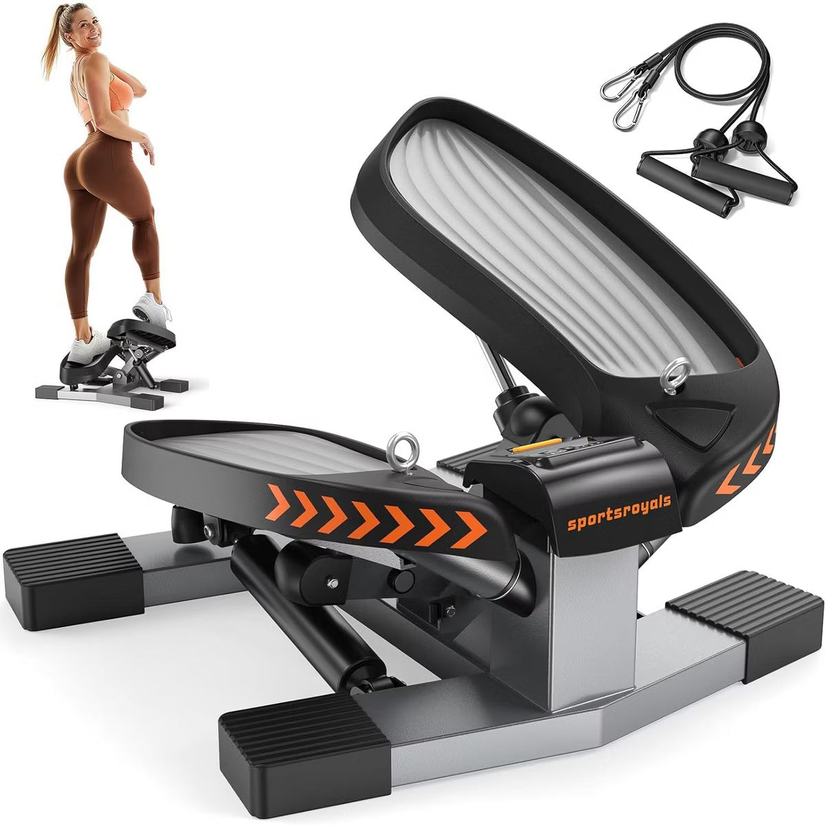 Sportsroyals Stair Stepper,Twist/Mini Stepper for Exercise at Home,Step Machine with Resistance Bands for Full Body Workout, 350lbs+ Capacity