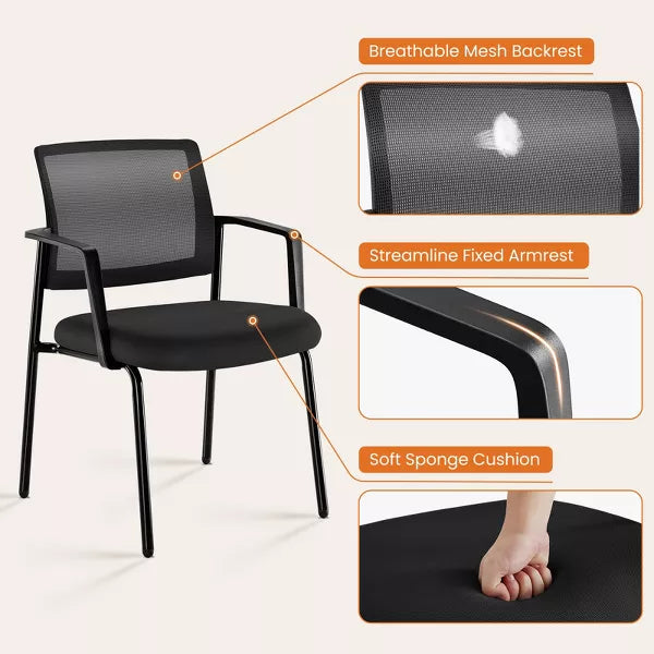 Wooakway A-Piece Set Mesh Back Stacking Arm Chairs , Upholstered Fabric Stacking Chairs, Sturdy Metal Stacking Chairs