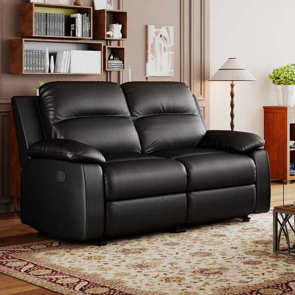 KERDOM 2-Seater Manual Recliner Loveseat, PU Leather Reclining Sofa, Double Reclining Couch for Living Room,Black