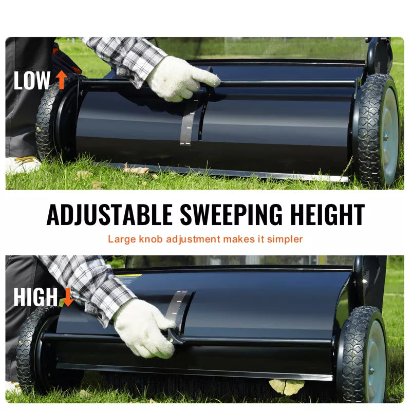 VEVOR Push Lawn Sweeper, 26-inch Leaf & Grass Collector, Strong Rubber Wheels & Heavy Duty Thickened Steel