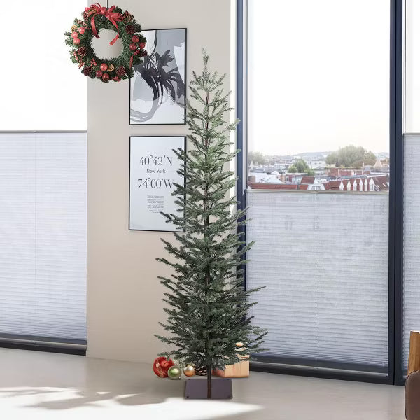 DR.Planzen 6FT Artificial Tree, Narrow Artificial Christmas Tree with Black Stand, Unlit Balsam Design Christmas Tree for Indoor Decor
