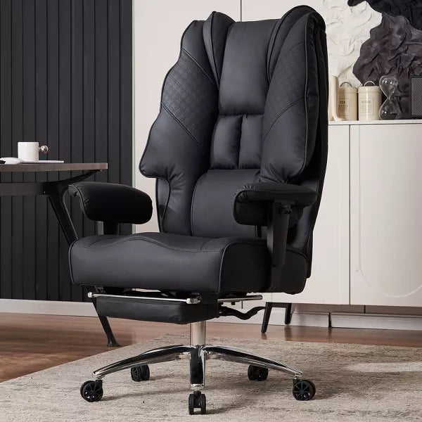 Efomao Big and Tall Ergonomic Office Chair 400lbs, Leather High Back Executive Desk Chair with Footrest
