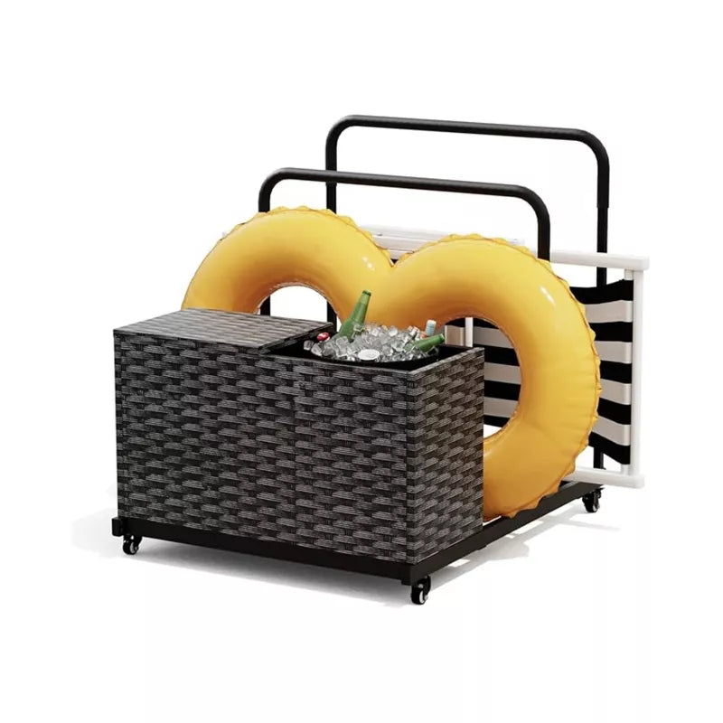 BENCMATE Pool Accessories, Portable Poolside Float Storage with Rolling Wheels and Basket for Pool, Patio, Gray, 39.4"*31.5"*37.6"