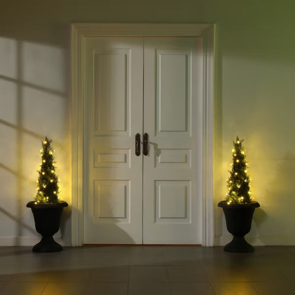 DR.Planzen Artificial Cedar Tree Artificial Christmas Trees with pretty light strips, Faux Trees perfect for Christmas Home Decor set of 2 pack.