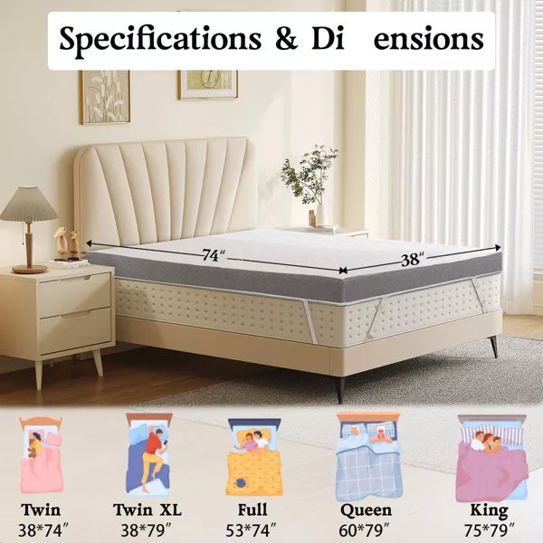 Vipbear 3 Inch Extra Firm Mattress Topper, Pain Relieving Foam Bed Topper for Extra Support, Twin/Twin XL/Full/Queen/King Size