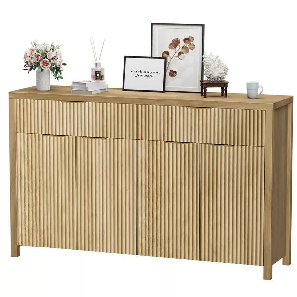 Gikpal 55’’ Modern Fluted Sideboard Cabinet, Entryway Table, Wooden Dresser for Bedroom with 2 Drawers & 2 Adjustable Shelves, Dining Room, Kitchen
