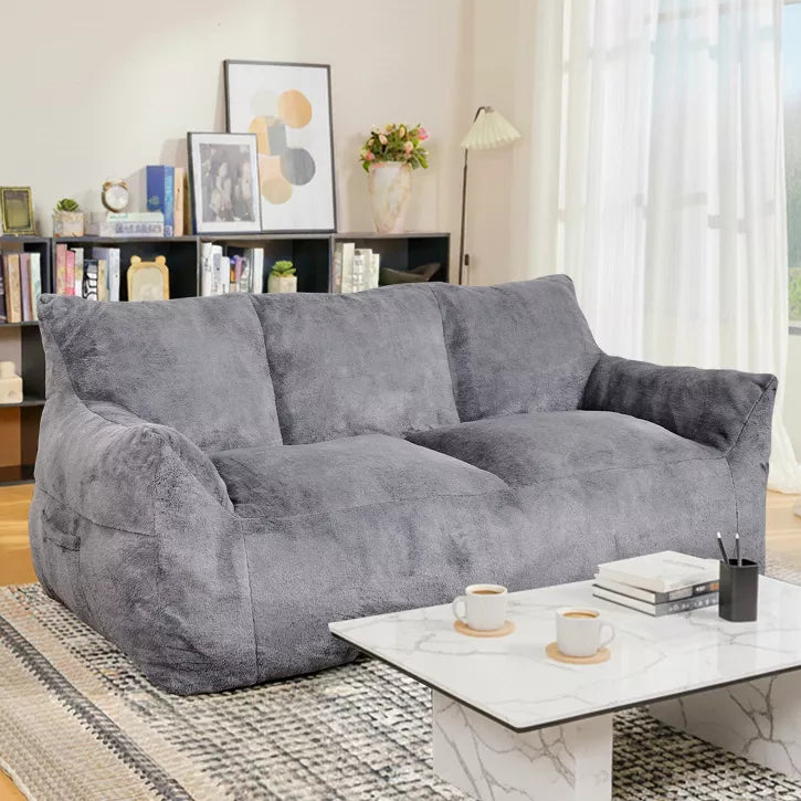 Hooseng 65" Faux Fur Loveseat Sofa, Oversized Lounge Couch for Adults, Fluffy Lazy Sofa with Memory Foam Filler, Big Comfy for Living Room, Bedroom
