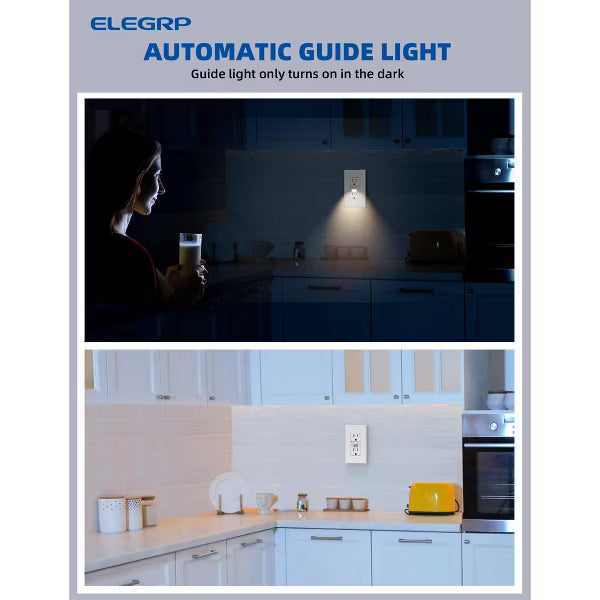 ELEGRP GFCI Outlet with Night Light, 15 Amp 125V Tamper Resistant Duplex wall outlet, Wall Plate included