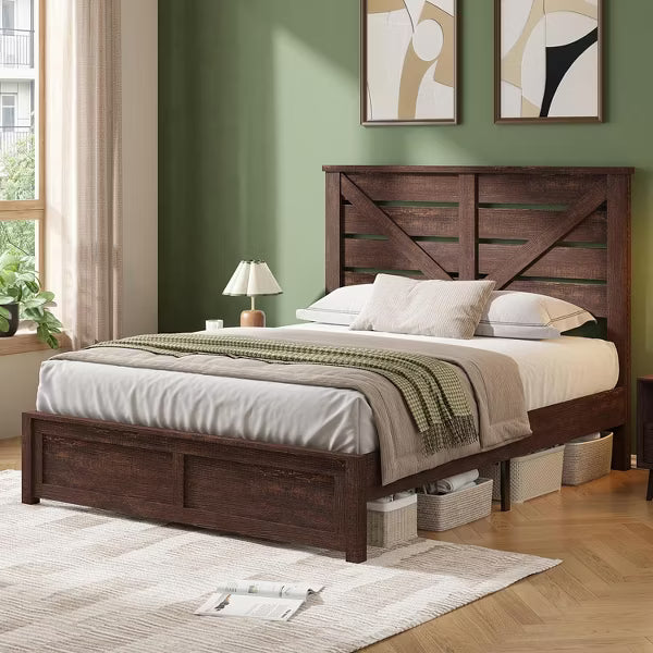 AMERLIFE Farmhouse Bed Frame with 49.2" Barn Door Headboard