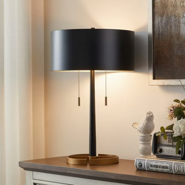 GTCLIGHTING Modern Table Lamps for Living Room,24" Black Metal Nightstand Lamp with Dual Pull Chain Switch for Bedroom Office
