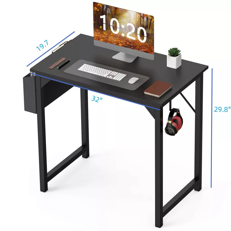 Bencmate Desks Small Office Computer Desk with Storage Bag and Headphone Hook, L Shaped Student Home Writing Reading Study Table, Black, 30 Inches