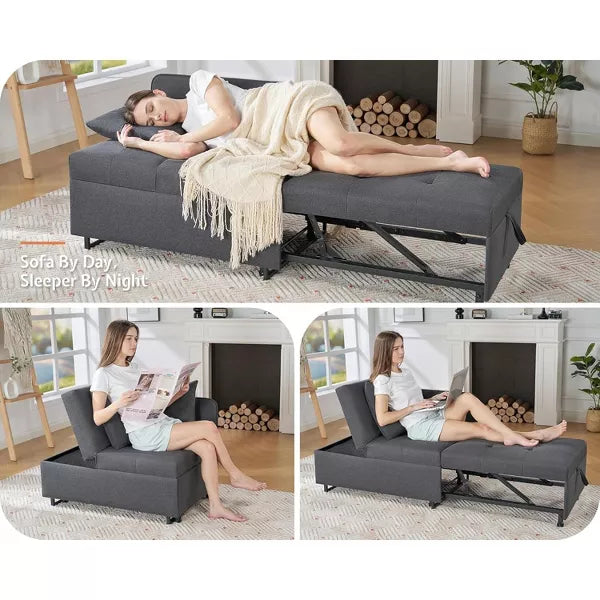 AMERLIFE 3-in-1 Convertible Sleeper Sofa, Adjustable Backrest, Ottoman Couch Bed