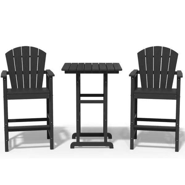 Hyleory 3-Piece HDPE Patio Bar Set with Adirondack Bar Stools - Durable Outdoor Furniture for Stylish Entertaining