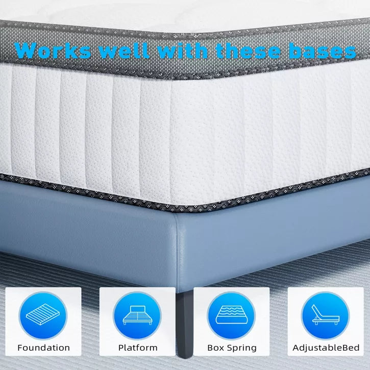 Swedrea Hybrid Mattress Cool Medium Firm Gel Memory Foam Pocket Spring, White