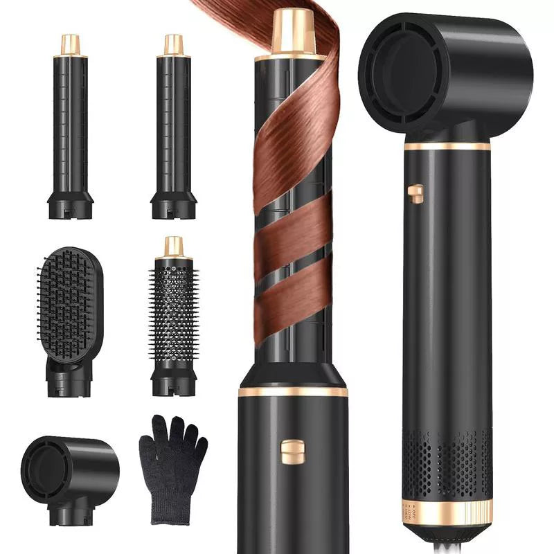 Dryhsip 5-in-1 Hot Air Styler, Curling & Straightening Brush, Negative Ion, 3 Heat Settings, Black