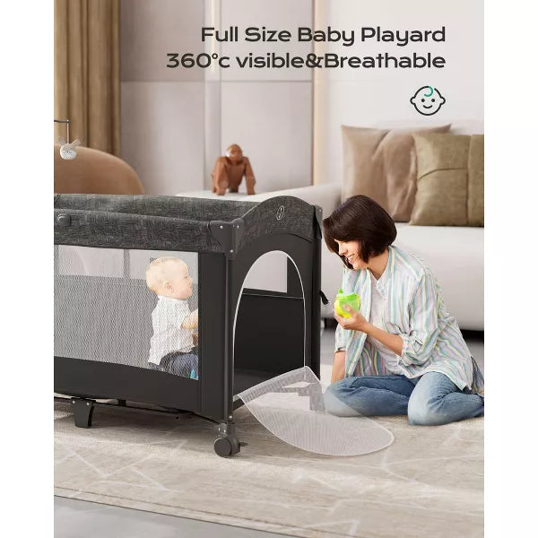 BabyBond All in 1 Baby Playard, Bassinet Bedside Crib, Pack and Play with Sheet, Diaper Changing Table, Portable Large Playard
