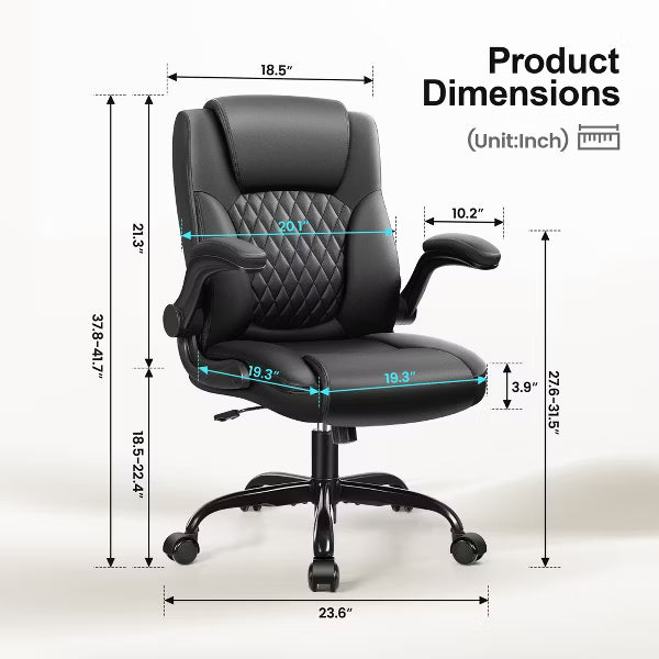 PU Leather Executive Office Chair, Ergonomic High Back Office Chair with Adjustable Height, Flip-Up Armrests Comfortable Seat for Home Office,Black