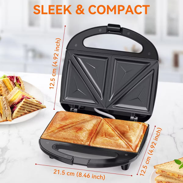 OSTBA 2-Slice Sandwich Maker with Triangle Plates, Non-Stick Grilled Cheese, Indicator Lights, Cool-Touch Handle, 750W, Compact & Easy to Clean