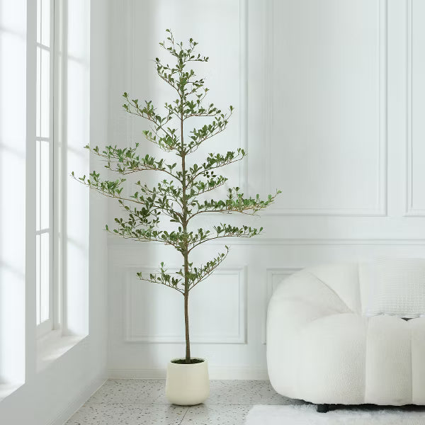 DR.Planzen 84" Artificial Olive Tree - 7FT UV Resistant Fake Plant with Black Fruits in 10.5" White Pot for Indoor/Outdoor Floor & House Decor