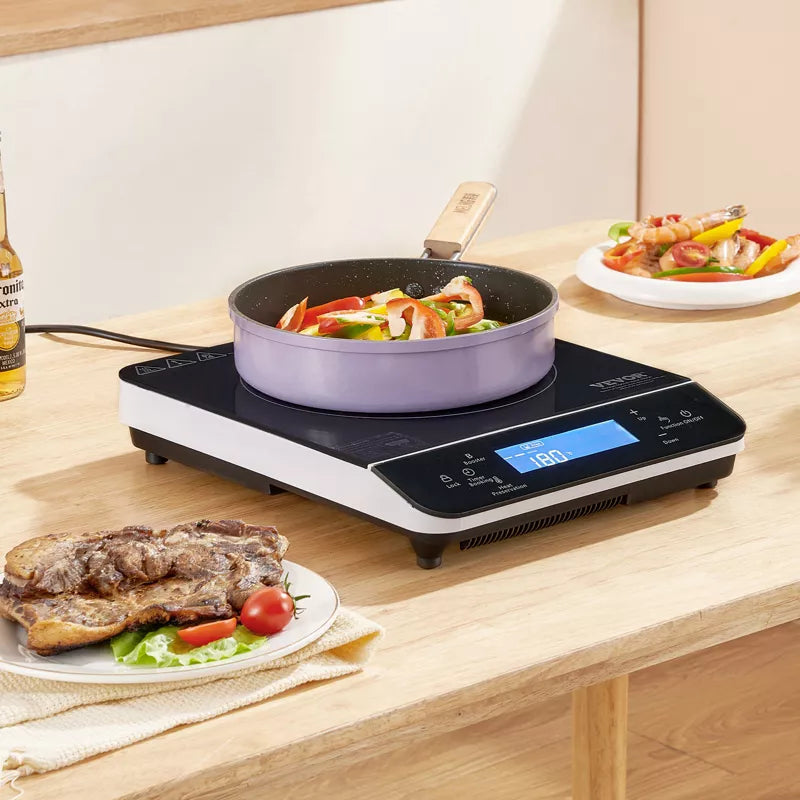 VEVOR Portable Induction Cooktop, 1800W Electric Induction Burner with 9 Temperature Settings, Countertop Induction Hot Plate with 4H Timer