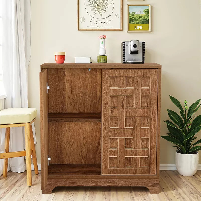 Lirago,57.48"L*13.78"W*31.5"H, Set of 2 Farmhouse Sideboards - Waffle Door Storage Cabinets with Adjustable Shelves