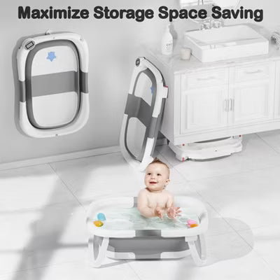 TUMAJUP Collapsible Baby Bathtub for Infants and Toddlers with Soft Cushion and Thermometer-Gray