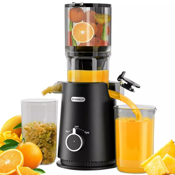 Aeitto Cold Press Juicer - 4.35 Wide Mouth for Whole Fruits, 99.6% Yield Slow Masticating Technology(Black)