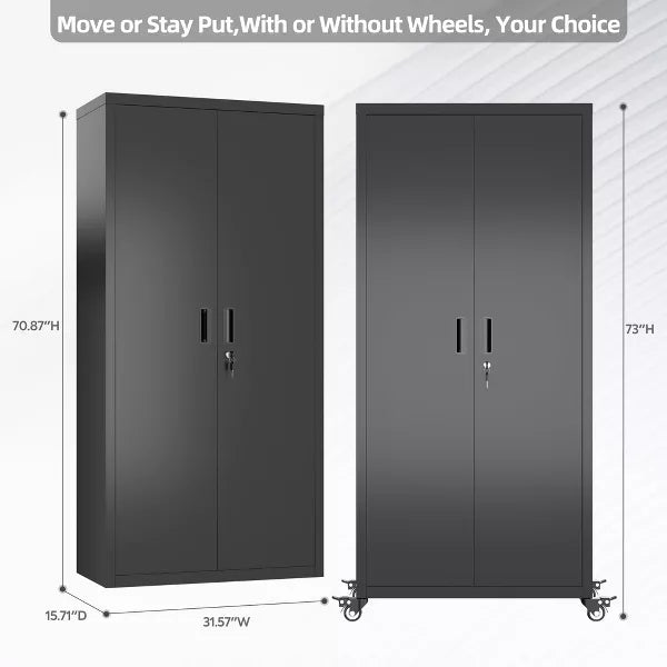 SUXXAN 73''H Garage Storage Cabinet With Wheels,steel Cabinets With 2 Doors And 4 Adjustable Shelves For Home Office, Assembly Required