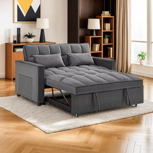 Resenkos 54 Inch Adjustable Backrest Sofa, Sofa Bed, Futon Sofa with Double Armrest and Pouch, Variable Bed for Living room, Bedroom, Gray