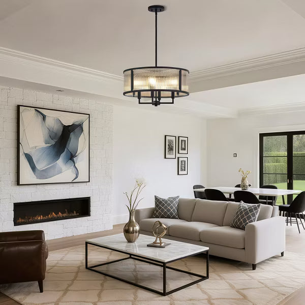 GTCLIGHTING Modern Dining Room Chandelier 20” Black Textured Glass Chandelier Light Fixture Farmhouse Round Hanging Lighting for Dining Room Kitchen