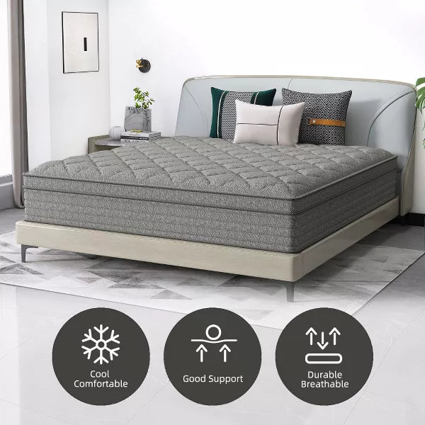 CHEVNI 12-14 Inch Mattress in a box Hybrid Spring Memory Foam Medium Firm Gray