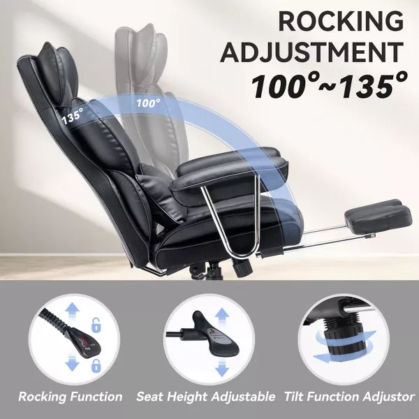 Efomao Ergonomic Desk Office Chair 400LBS, Big and Tall PU Leather Computer Chair, Executive Desk Chair with Footrest and Lumbar Support